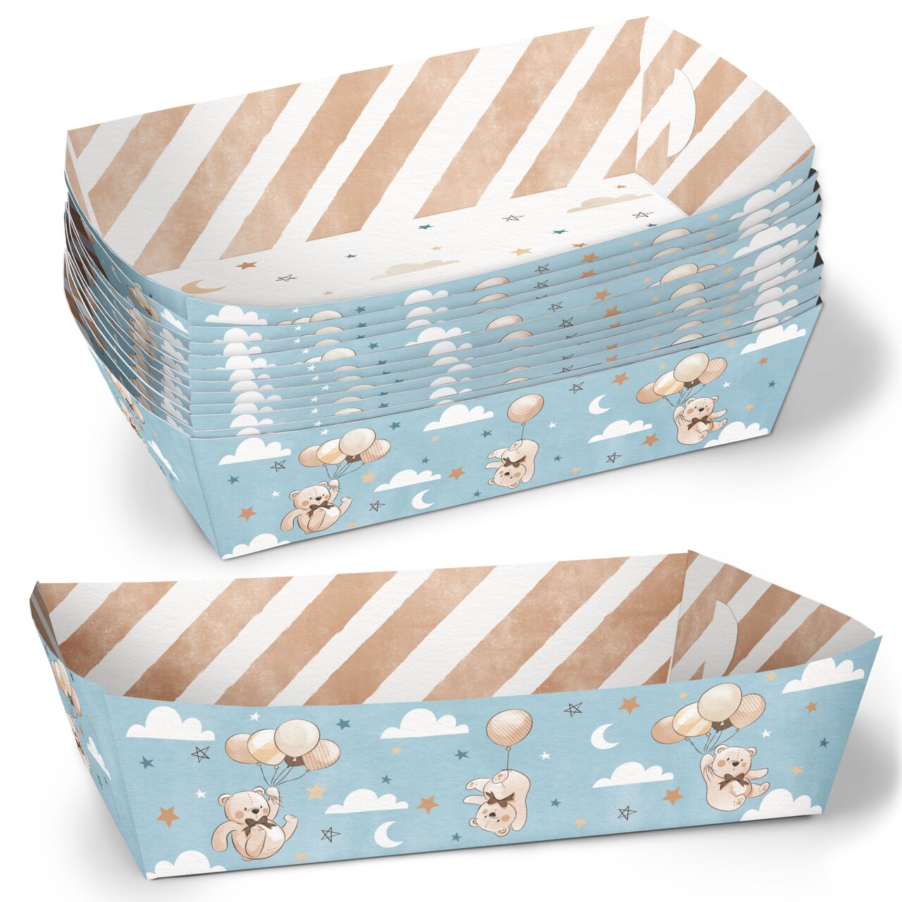Big Dot of Happiness Teddy Bear Party Paper Food Trays, Disposable Double-Sided Food Holders for Nachos, Hot Dogs, French Fries - 12 Ct
